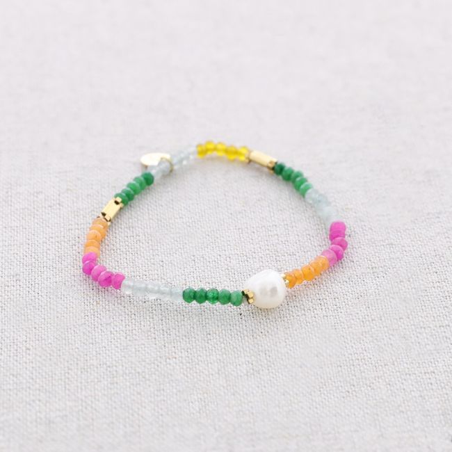 PULSERA ELÁSTICA ACERO PIEDRAS PERLA