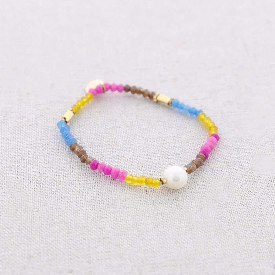 PULSERA ELÁSTICA ACERO PIEDRAS PERLA