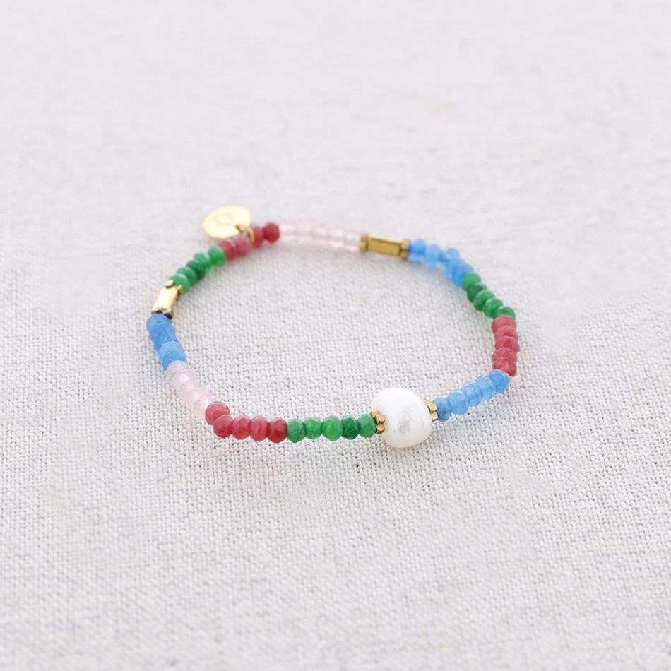 PULSERA ELÁSTICA ACERO PIEDRAS PERLA