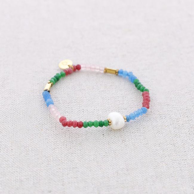 PULSERA ELÁSTICA ACERO PIEDRAS PERLA