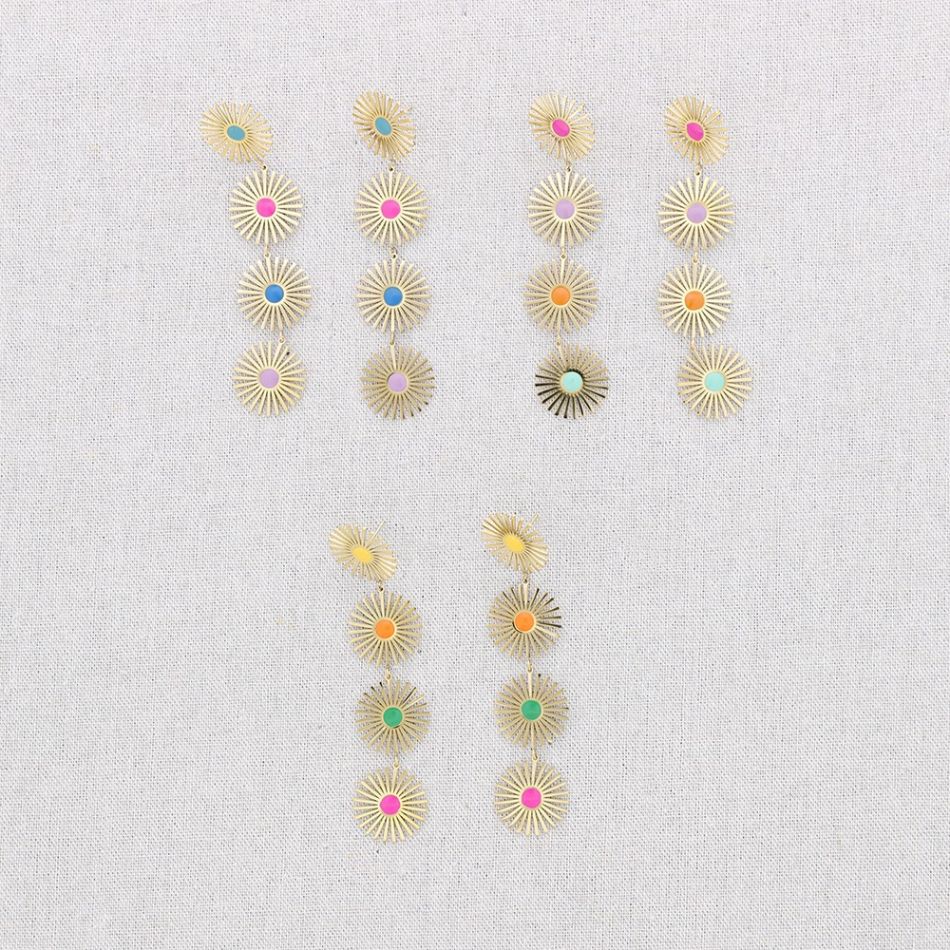 PENDIENTES ACERO CUATRO SOLES ESMALTE