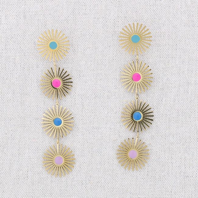 PENDIENTES ACERO CUATRO SOLES ESMALTE
