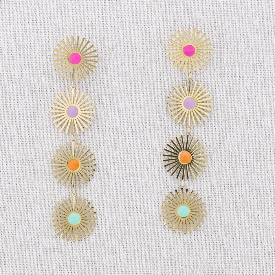 PENDIENTES ACERO CUATRO SOLES ESMALTE