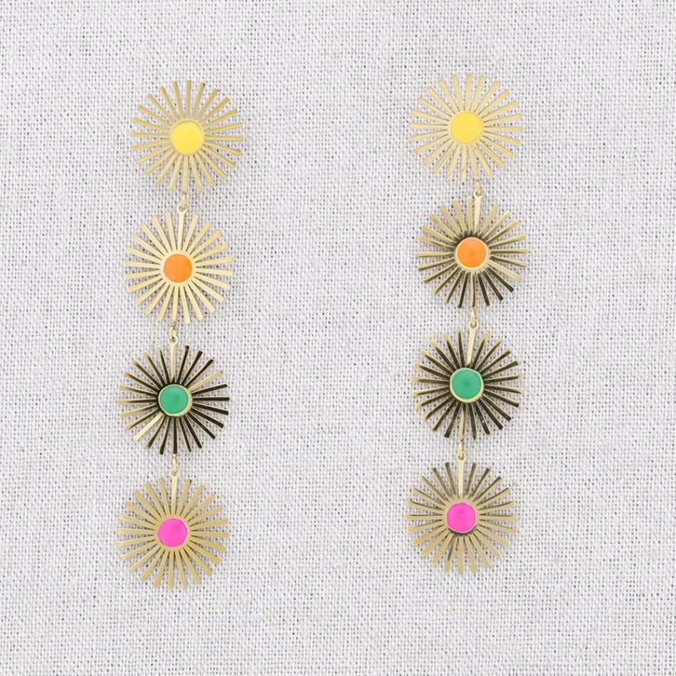 PENDIENTES ACERO CUATRO SOLES ESMALTE