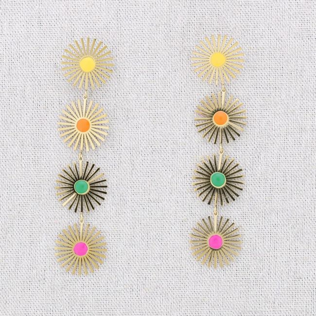 PENDIENTES ACERO CUATRO SOLES ESMALTE