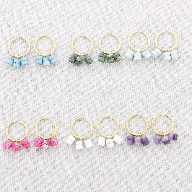 STEEL HOOP STONE EARRINGS