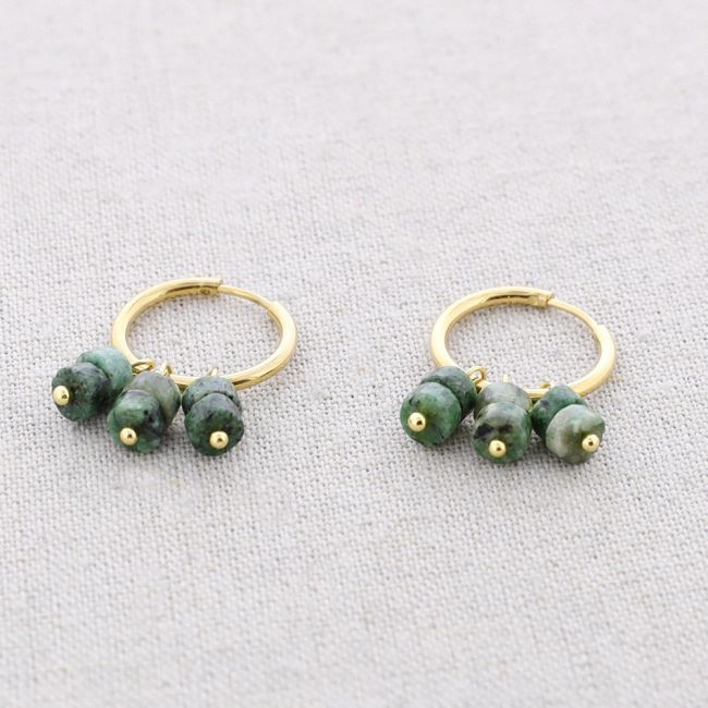 STEEL HOOP STONE EARRINGS