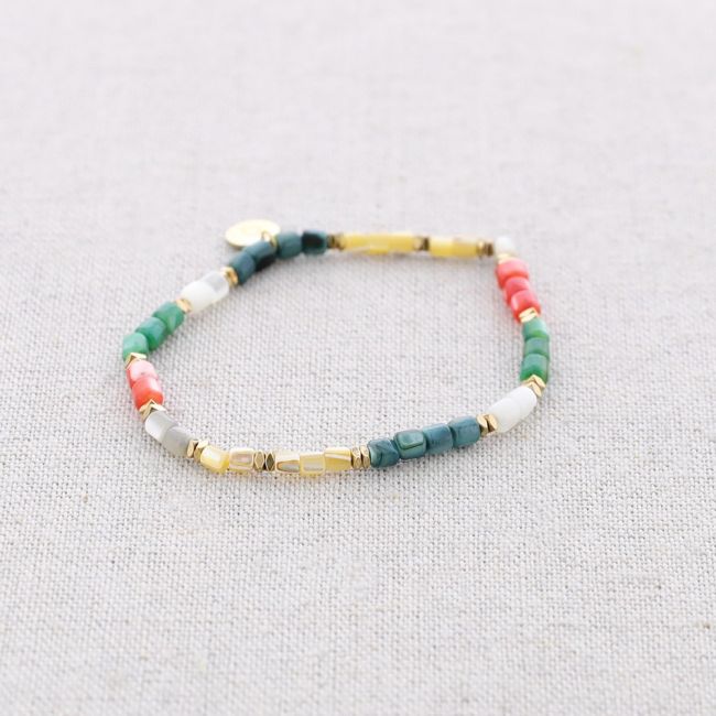 PULSERA ELÁSTICA ACERO CUENTAS NÁCAR