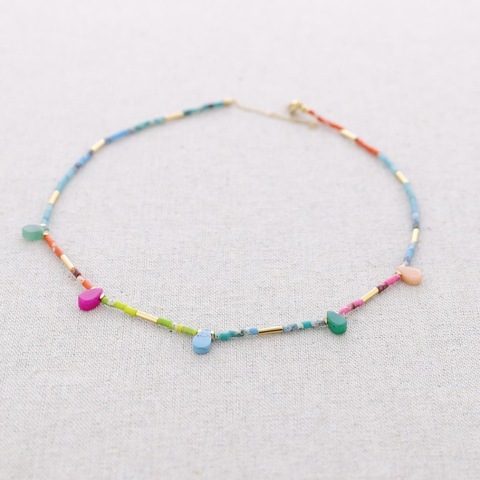 STEEL DROPS STONES NECKLACE