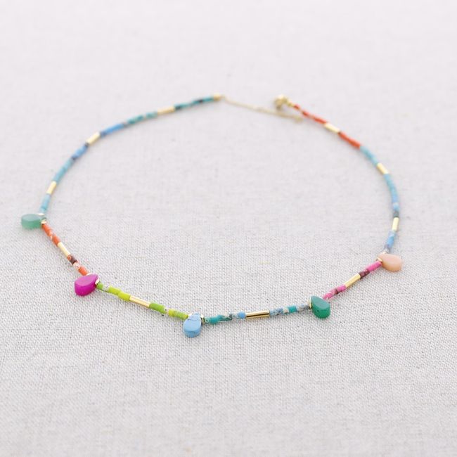 STEEL DROPS STONES NECKLACE