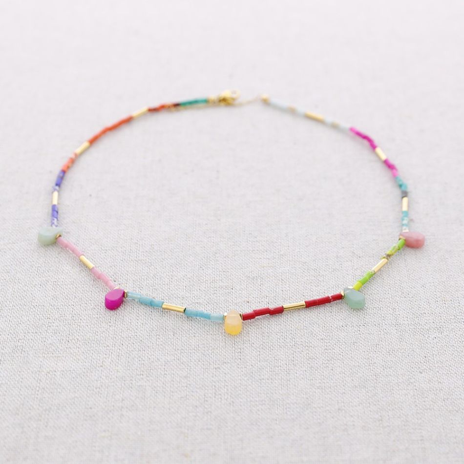 STEEL DROPS STONES NECKLACE