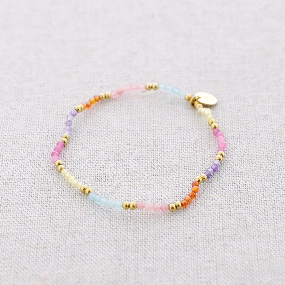 STEEL ELASTIC BRACELET WITH FACETED STONES