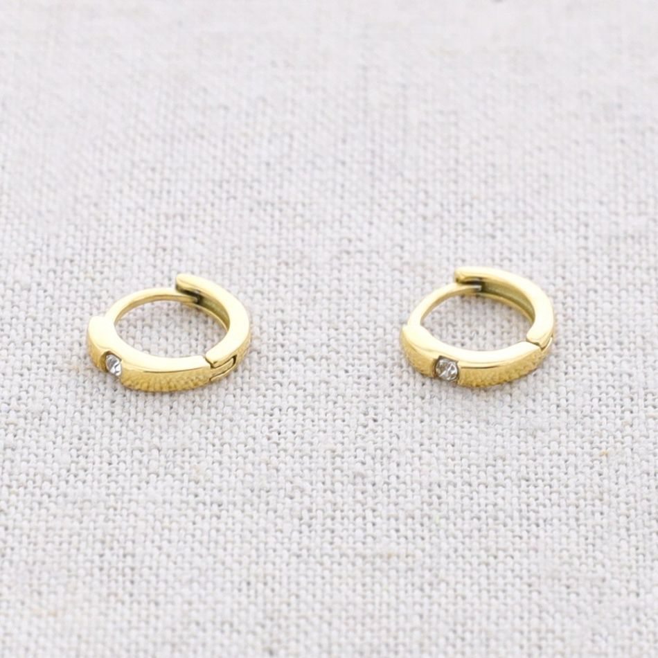 STEEL HOOP CRYSTAL EARRINGS
