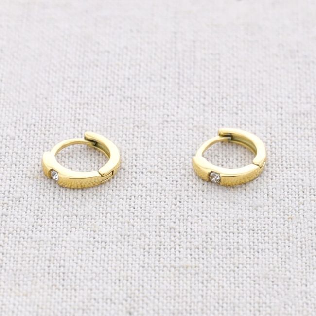 STEEL HOOP CRYSTAL EARRINGS