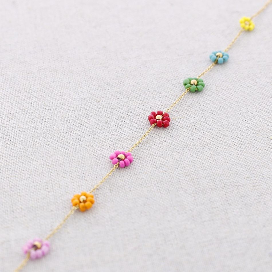 STEEL FLOWER BEAD NECKLACE