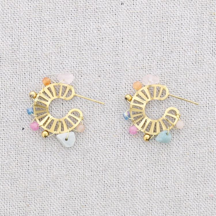 STEEL HOOP STONE EARRINGS