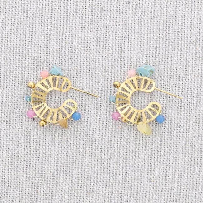 STEEL HOOP STONE EARRINGS