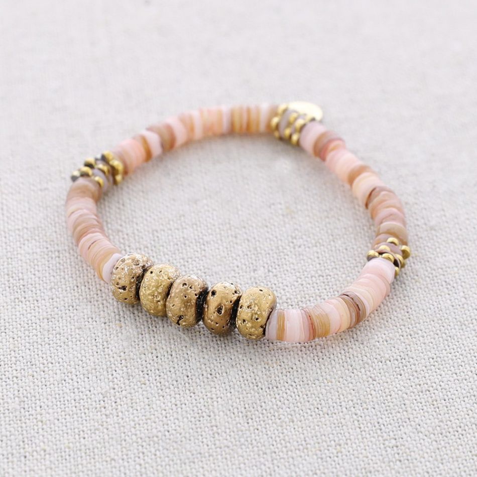 STEEL ELASTIC BRACELET WITH NACRE BEADS