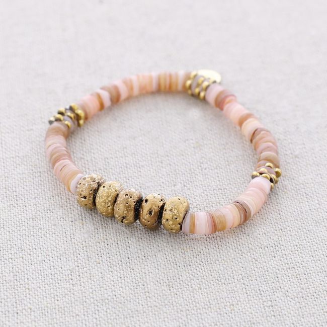 STEEL ELASTIC BRACELET WITH NACRE BEADS