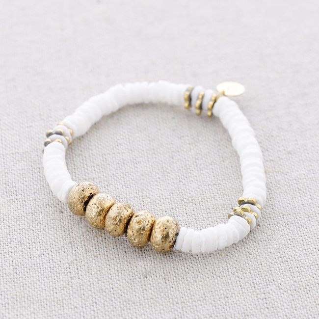 STEEL ELASTIC BRACELET WITH NACRE BEADS