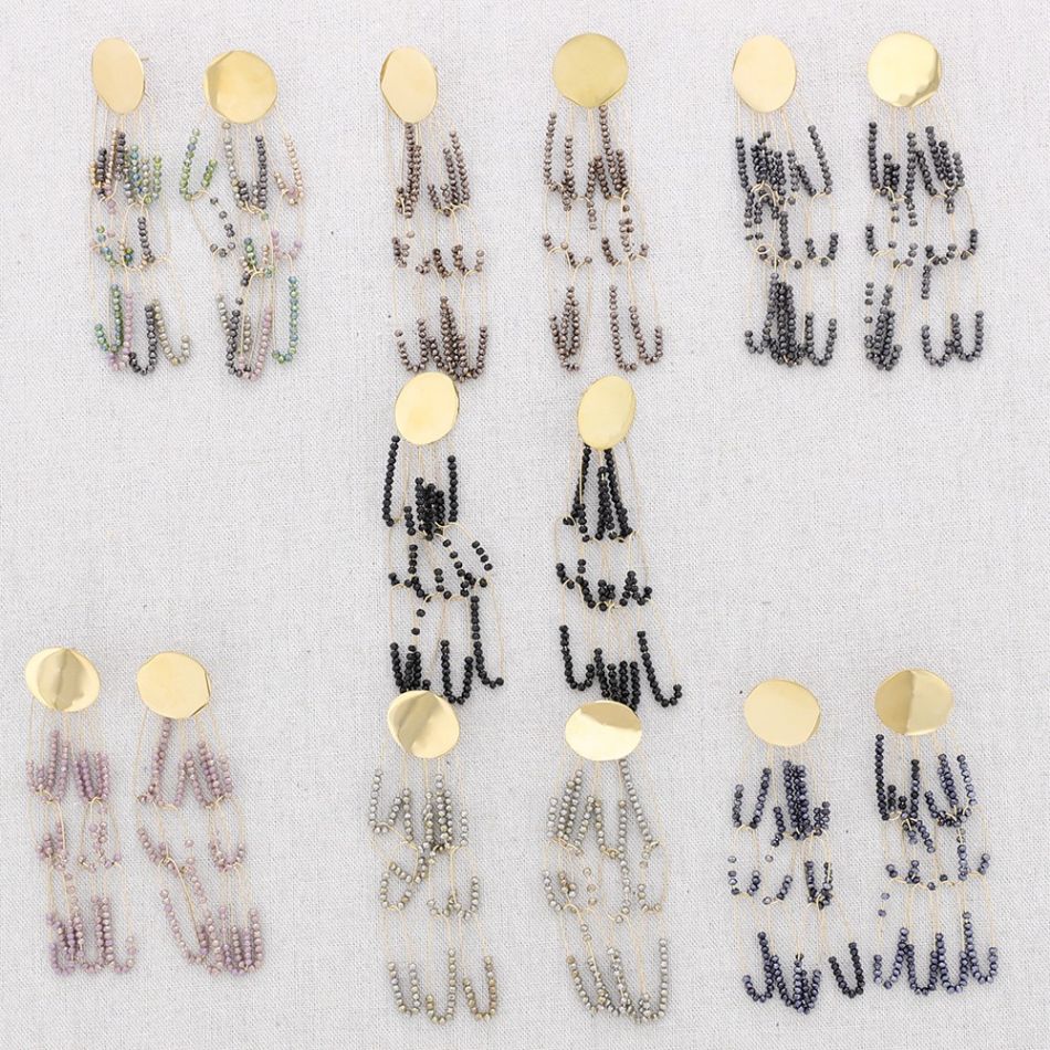 STEEL PENDANT EARRINGS WITH FACETED CRYSTALS