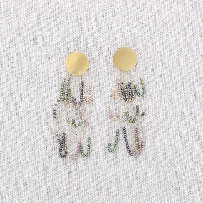 STEEL PENDANT EARRINGS WITH FACETED CRYSTALS