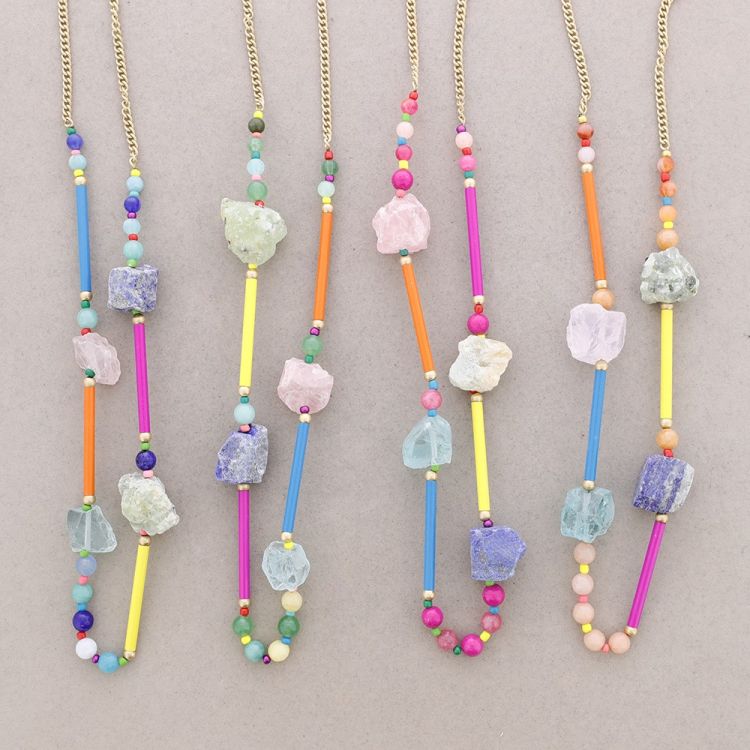 LONG NECKLACE WITH BIG STONES ENAMELLED METAL BEADS 2