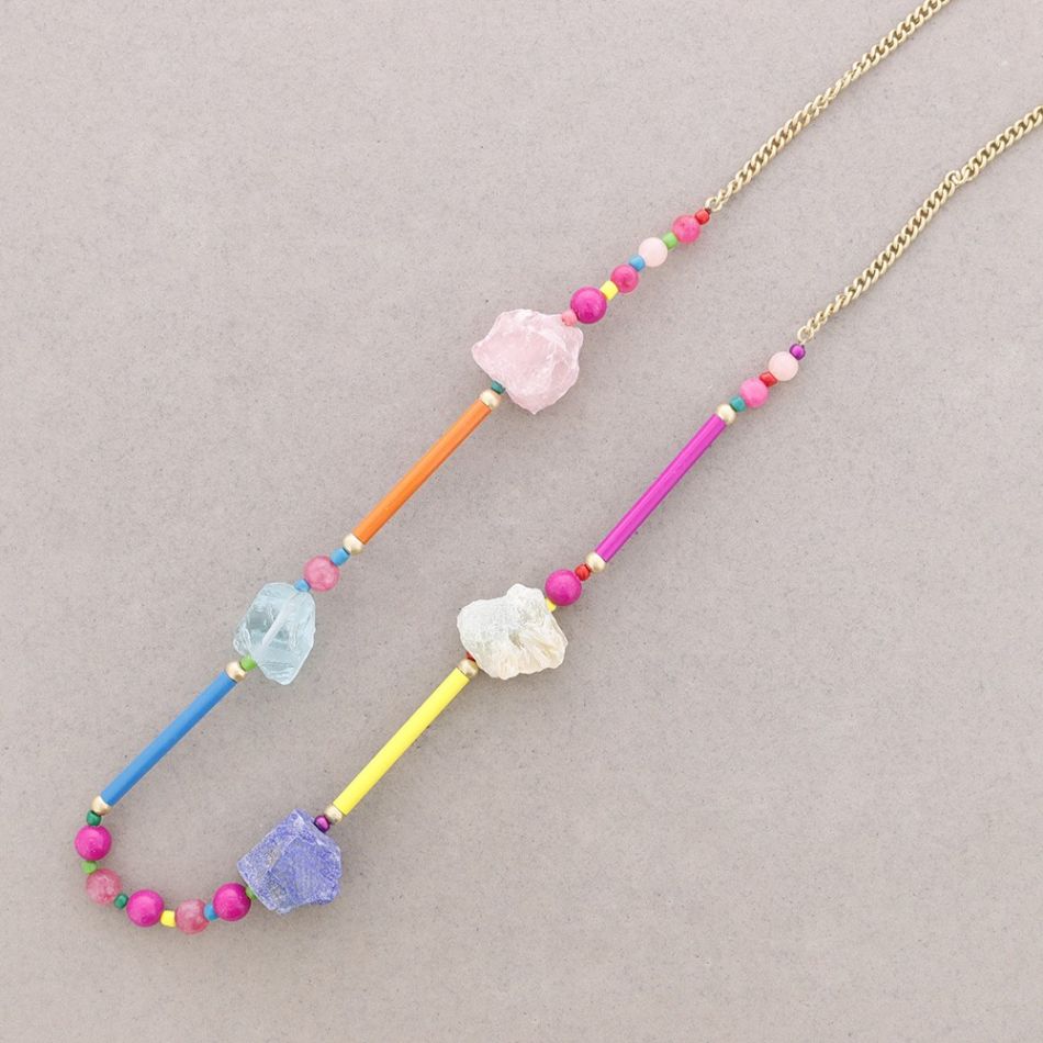 COLLAR LARGO PIEDRAS GRANDES CUENTAS METAL ESMALTADO