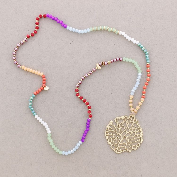 LONG NECKLACE WITH FACETED CRYSTALS METAL PENDANT 2