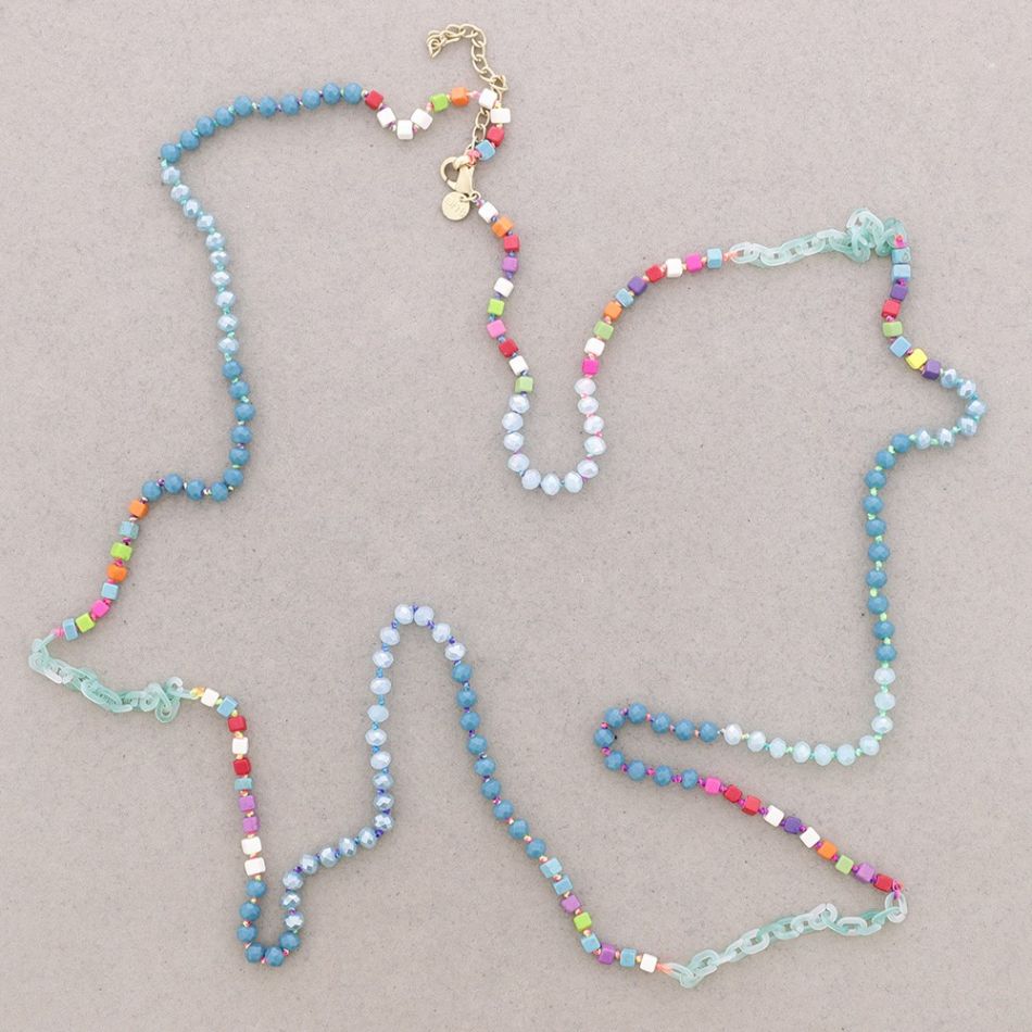 COLLAR LARGO CUENTAS RESINA PIEDRAS CRISTALES FACETADOS
