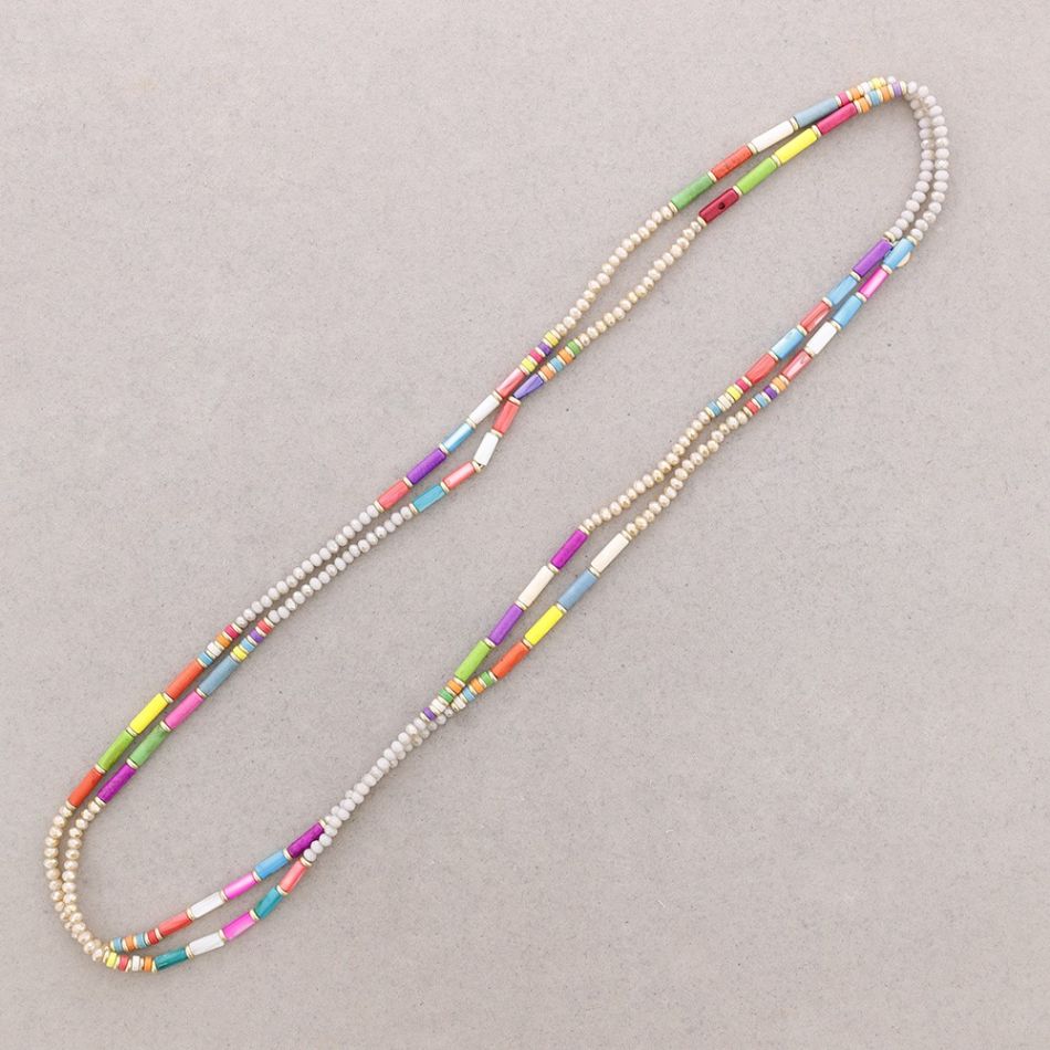 LONG NECKLACE BEADED FACETED CRYSTALS STONES