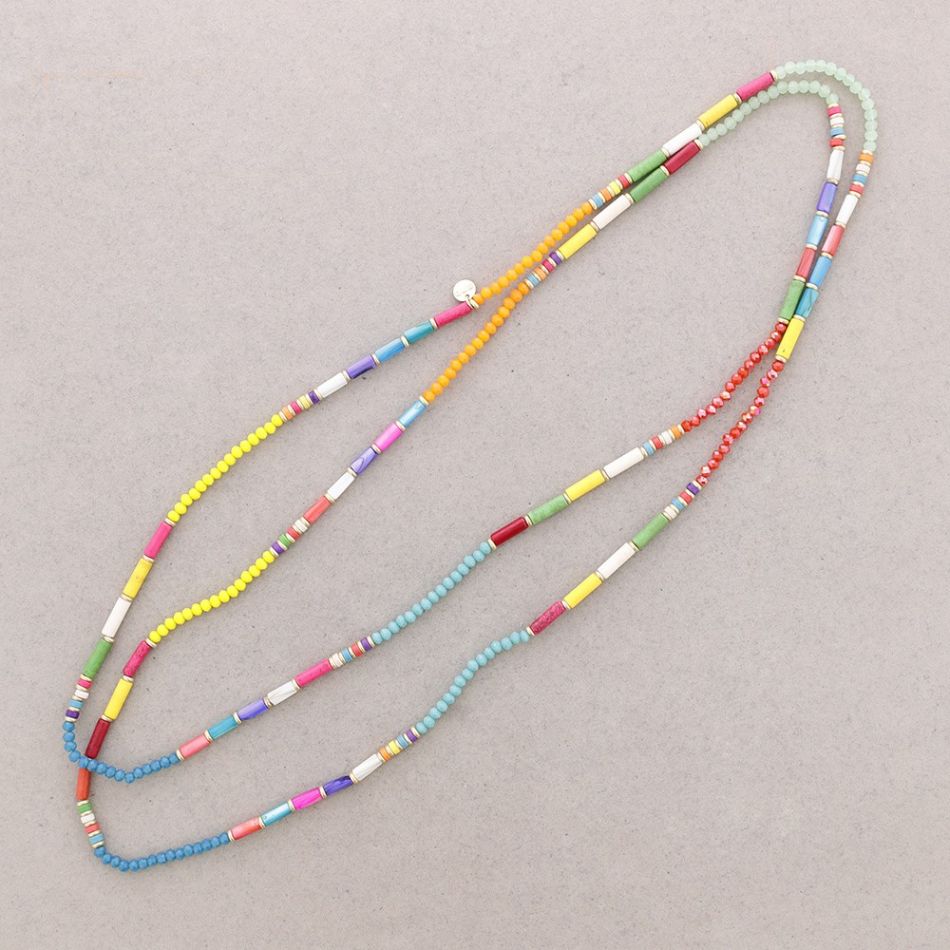 LONG NECKLACE BEADED FACETED CRYSTALS STONES