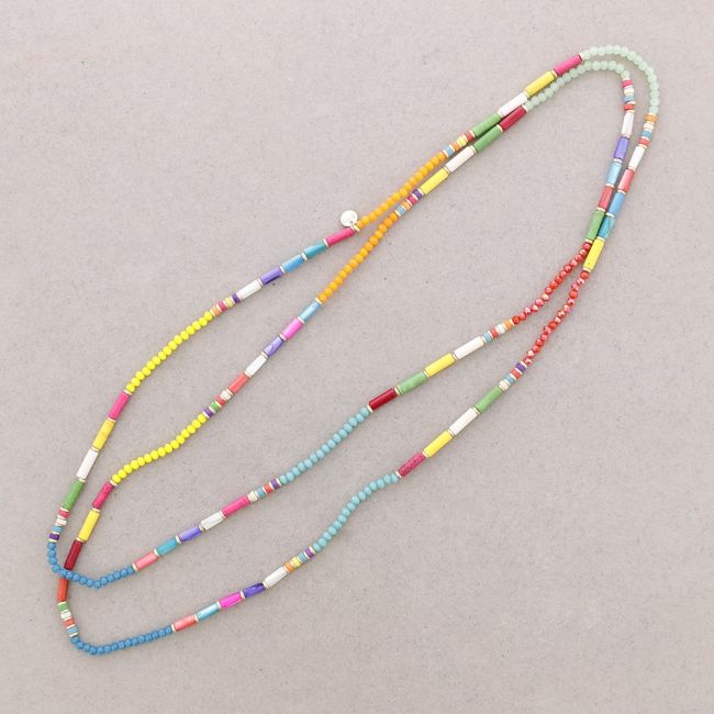 LONG NECKLACE BEADED FACETED CRYSTALS STONES