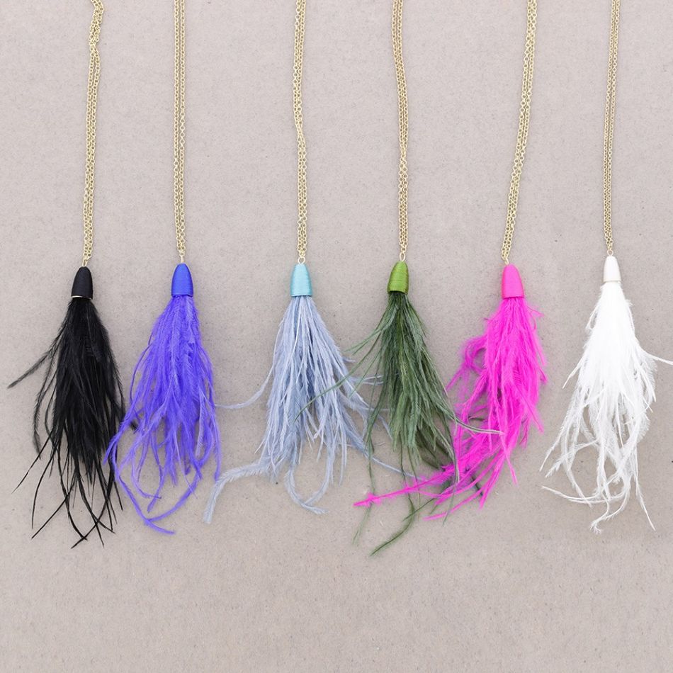 COLLAR LARGO COLGANTE FLECO PLUMAS