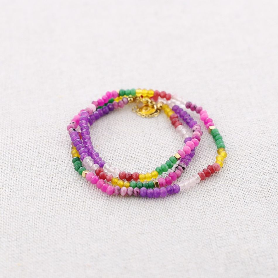 THREE TURNS STEEL BRACELET WITH FACETED STONES
