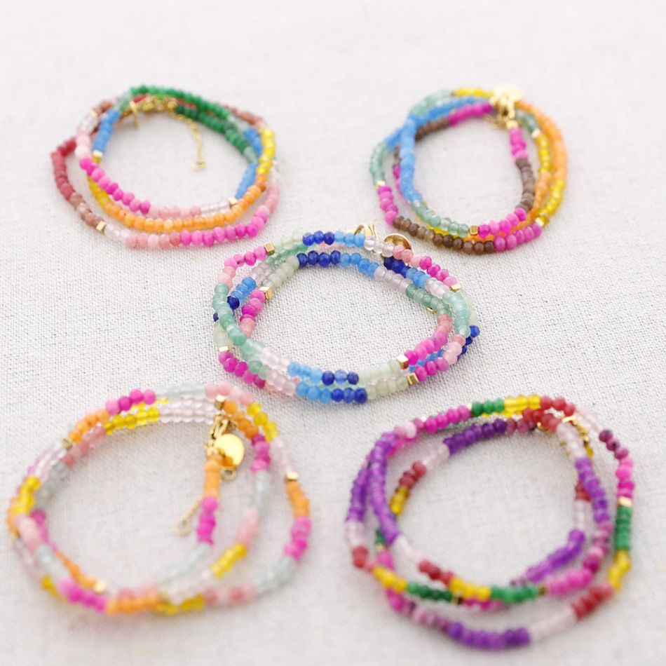 THREE TURNS STEEL BRACELET WITH FACETED STONES