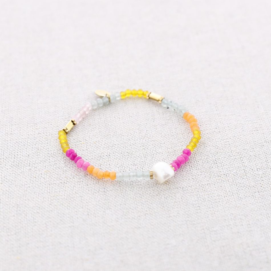 PULSERA ELÁSTICA ACERO PIEDRAS PERLA