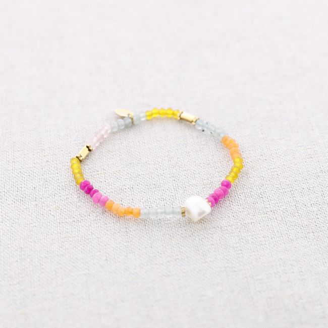 PULSERA ELÁSTICA ACERO PIEDRAS PERLA