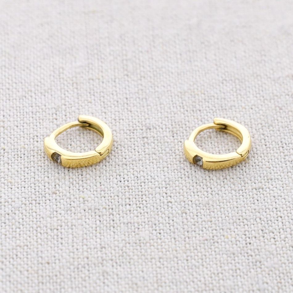 STEEL HOOP CRYSTAL EARRINGS