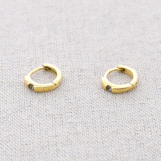 STEEL HOOP CRYSTAL EARRINGS