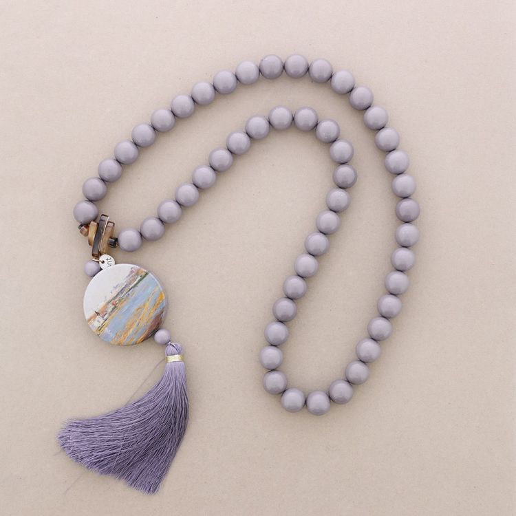 LONG NECKLACE WITH FRINGED RESIN PENDANT BALLS 2
