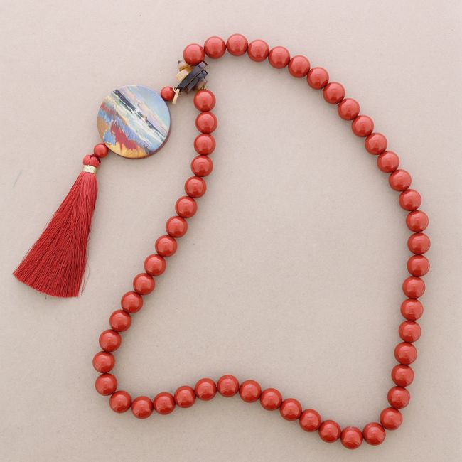 COLLAR LARGO BOLAS COLGANTE RESINA FLECO
