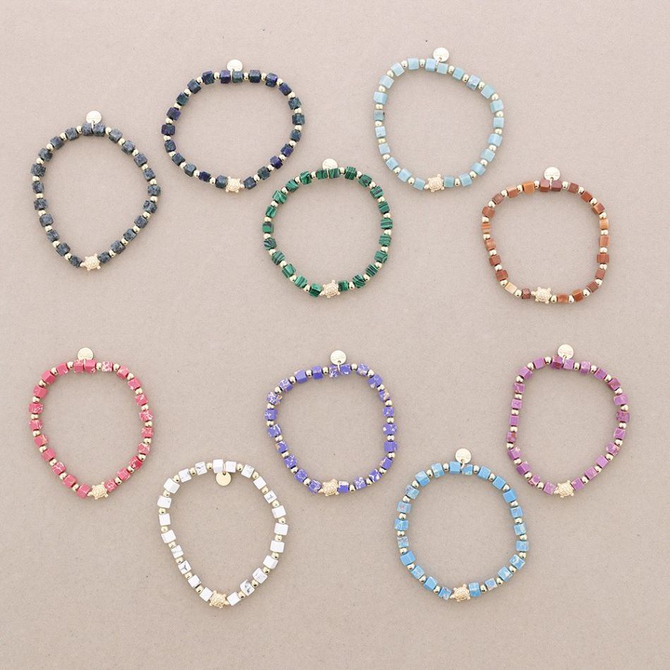 ELASTIC BRACELET WITH SQUARE STONES METAL TURTLE
