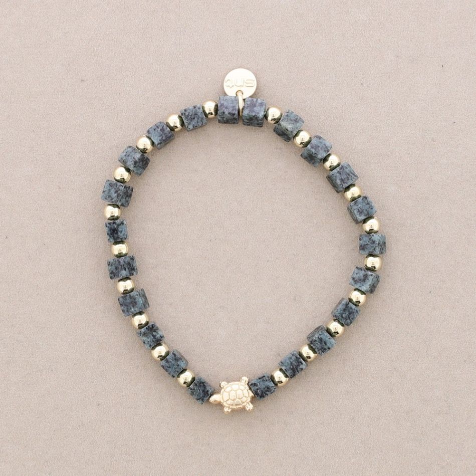 PULSERA ELÁSTICA PIEDRAS CUADRADAS TORTUGUITA METAL