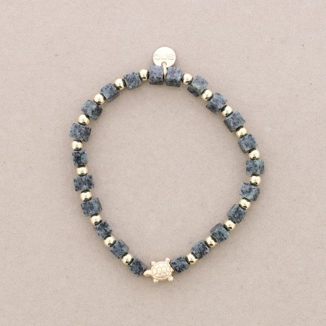 PULSERA ELÁSTICA PIEDRAS CUADRADAS TORTUGUITA METAL