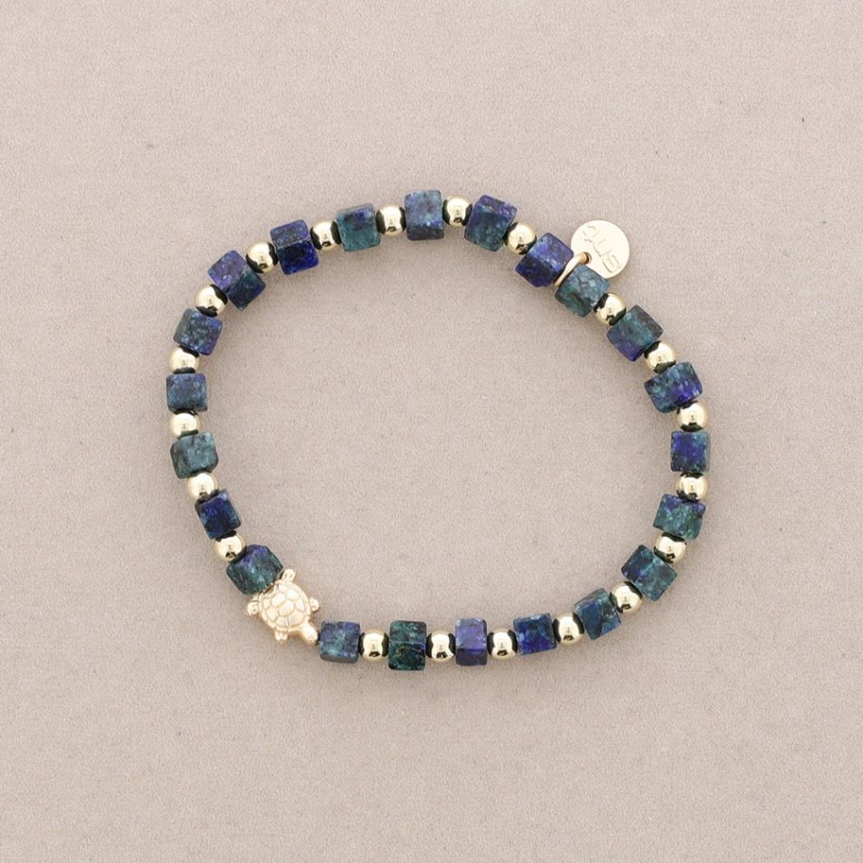PULSERA ELÁSTICA PIEDRAS CUADRADAS TORTUGUITA METAL