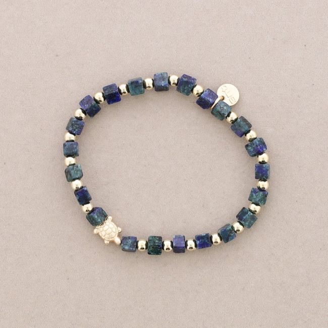 PULSERA ELÁSTICA PIEDRAS CUADRADAS TORTUGUITA METAL