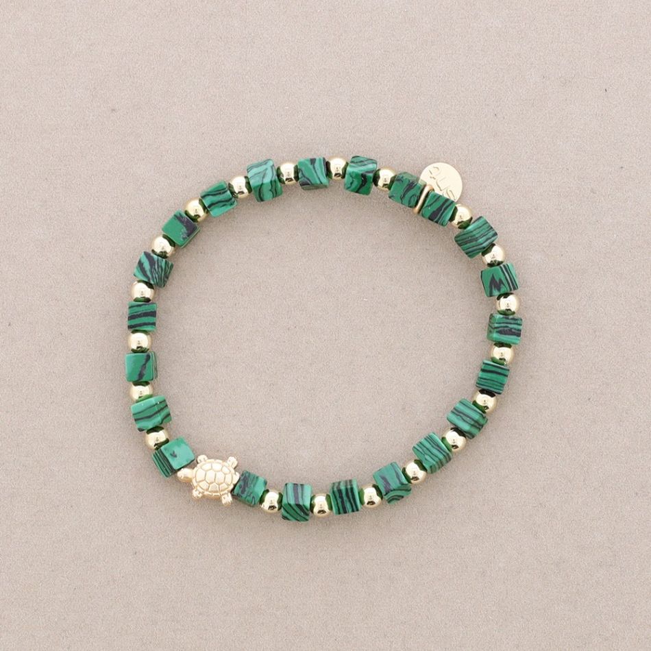 PULSERA ELÁSTICA PIEDRAS CUADRADAS TORTUGUITA METAL