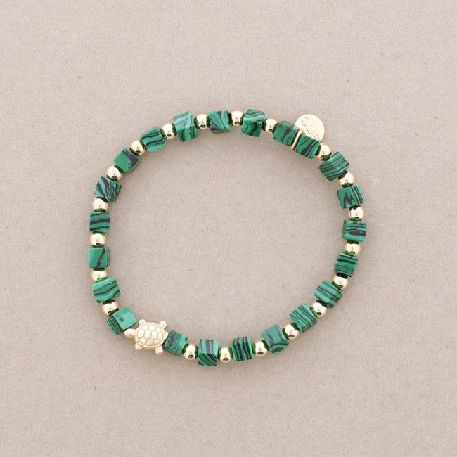 PULSERA ELÁSTICA PIEDRAS CUADRADAS TORTUGUITA METAL