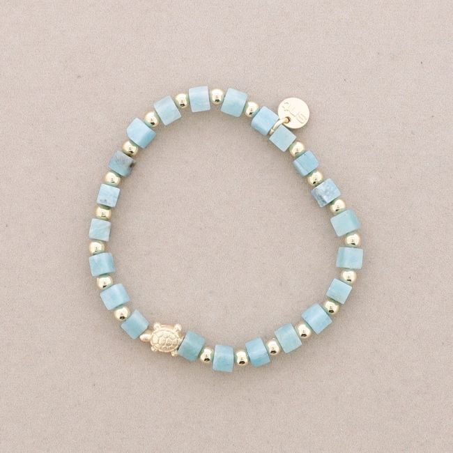 PULSERA ELÁSTICA PIEDRAS CUADRADAS TORTUGUITA METAL